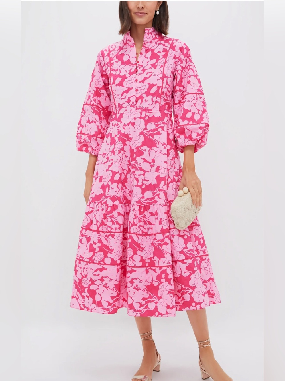 Hyacinth House Pink Textured Floral Collared Hillsborough Midi Dress Size Large